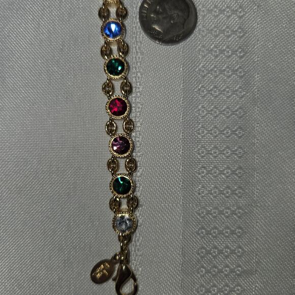 Joan Rivers Multi Color Crystal Bracelet Gold Tone Link Signed Faceted Stones 7" - Picture 3 of 8
